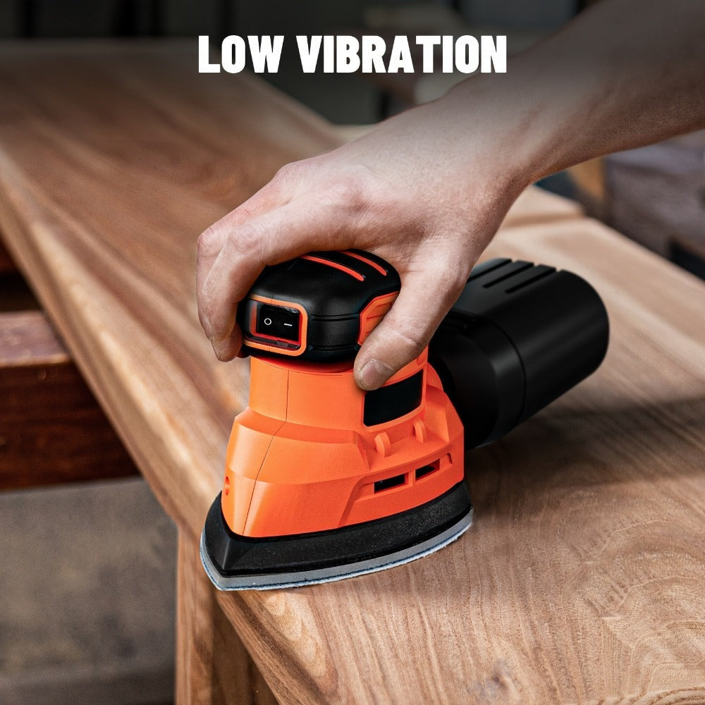 Lijadora triangular Delta de 150W, 12000 RPM, 12 hojas de lija (140X140X80Mm), doble extracción de polvo, ideal para madera y superficies