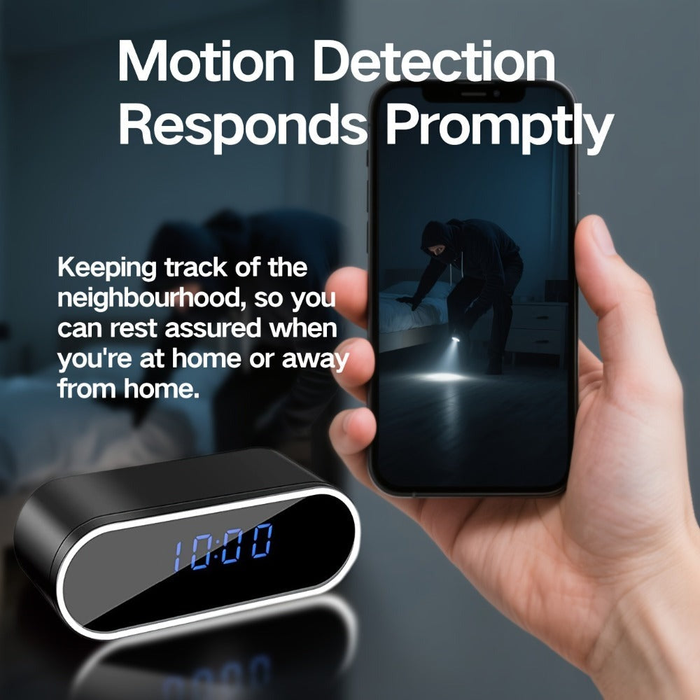 Reloj Wifi de moda con cámara 1080P, visión nocturna, reconocimiento inteligente AI, detección de movimiento, punto de acceso AP de red local, notificación de alarma con video de 6 segundos y correo electrónico, visualización remota en teléfono móvil, bat