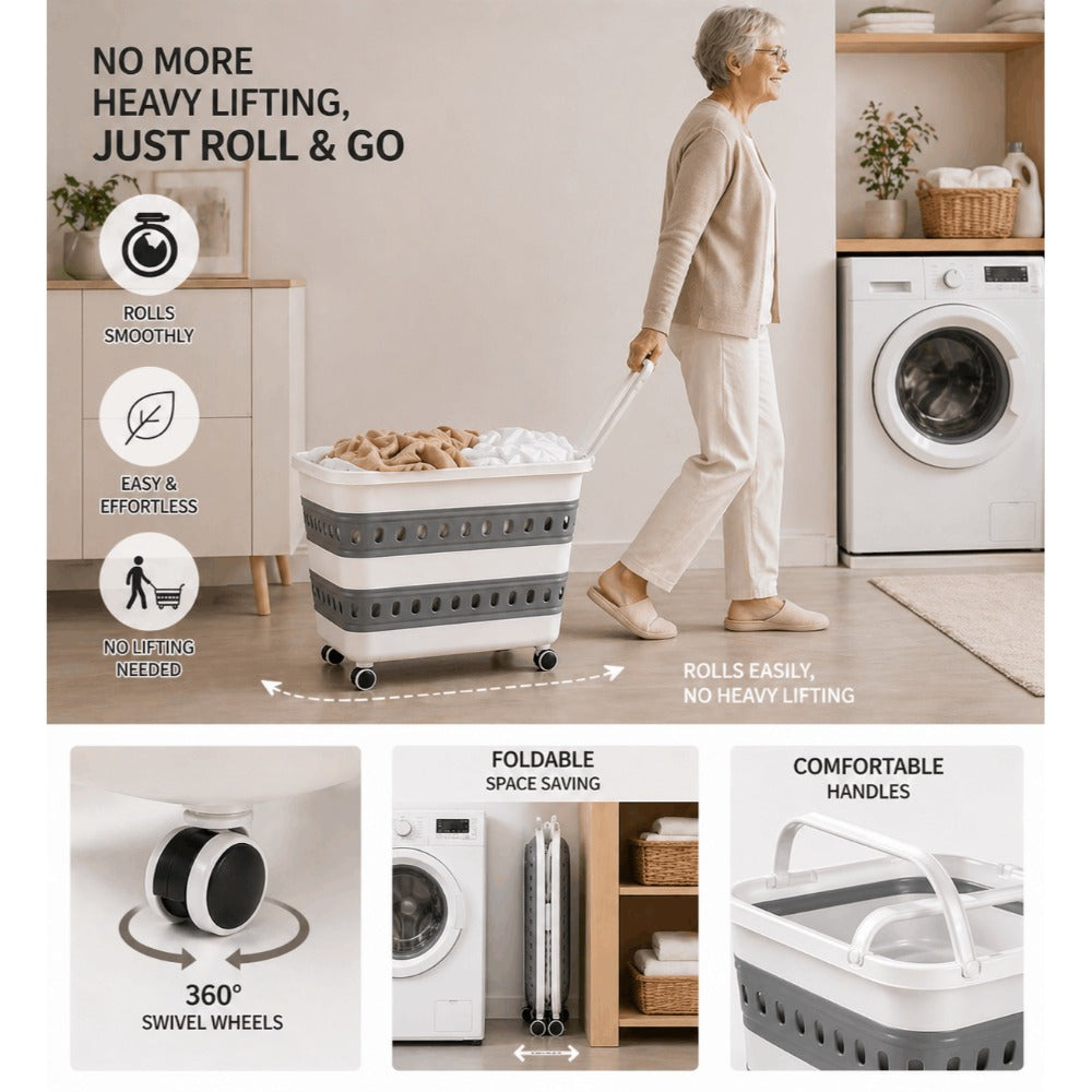 Cesto de lavandería plegable con ruedas – Gran capacidad, ahorra espacio, fácil transporte, cesto de lavandería compacto