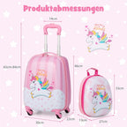 Juego de equipaje para niños de 2 piezas + Mochila, Trolley infantil de plástico, Equipaje infantil, Juego de equipaje de mano para viaje, Maleta rígida para niños y niñas (Unicornio rosa, 12"+16")