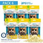 Arena de Tofu para Gatos 6L - Sin Polvo Fácil de Aglomerar y Controla Olores - y Segura para Gatitos - Pack de 6 Bolsas