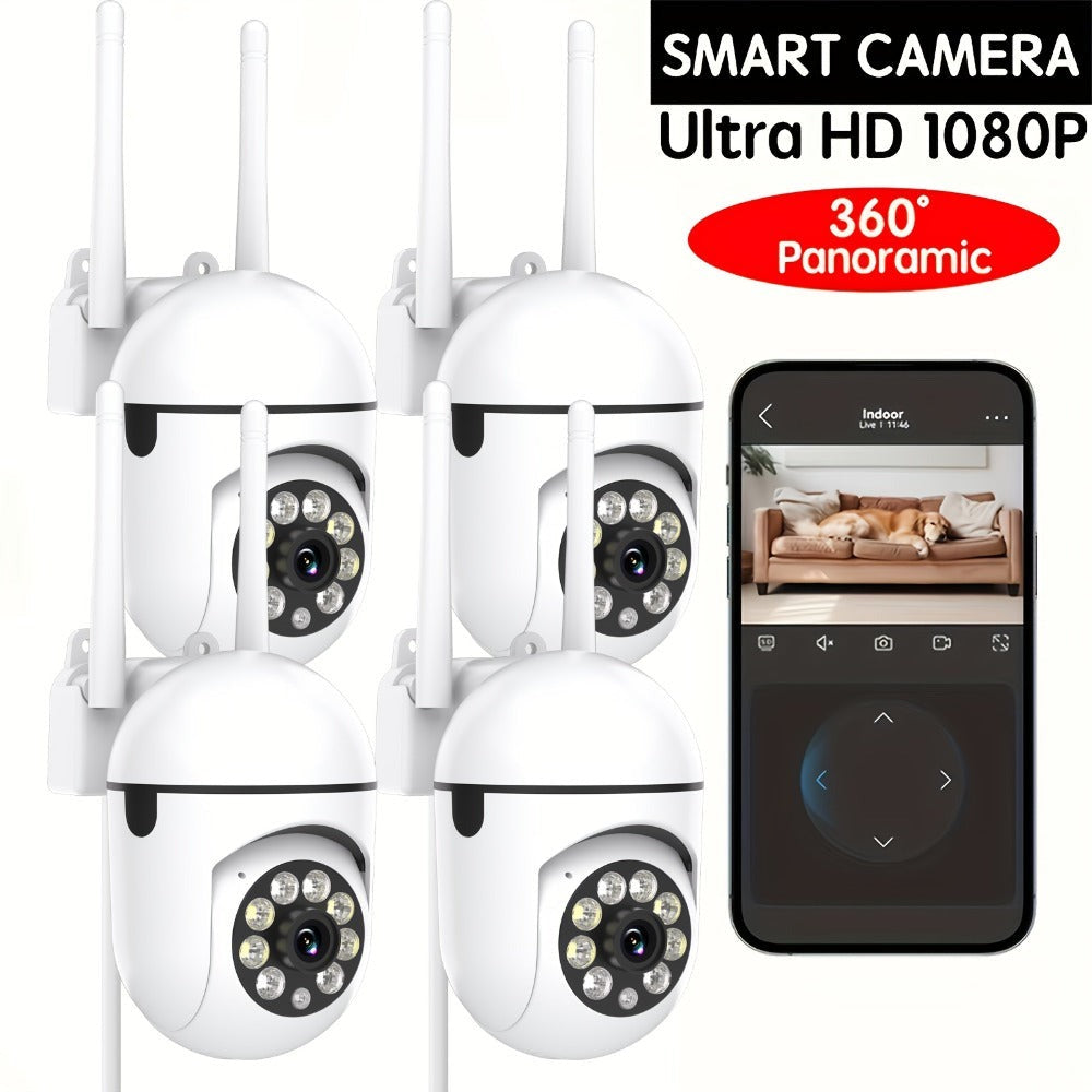 Viernes 4 piezas Cámara de seguridad Ease Life APP WiFi 1080P HD, para interior/exterior, visión nocturna a color, audio bidireccional, /inclinación/zoom 360, seguimiento y detección de movimiento para seguridad del hogar, foco y sirena, alimentación por