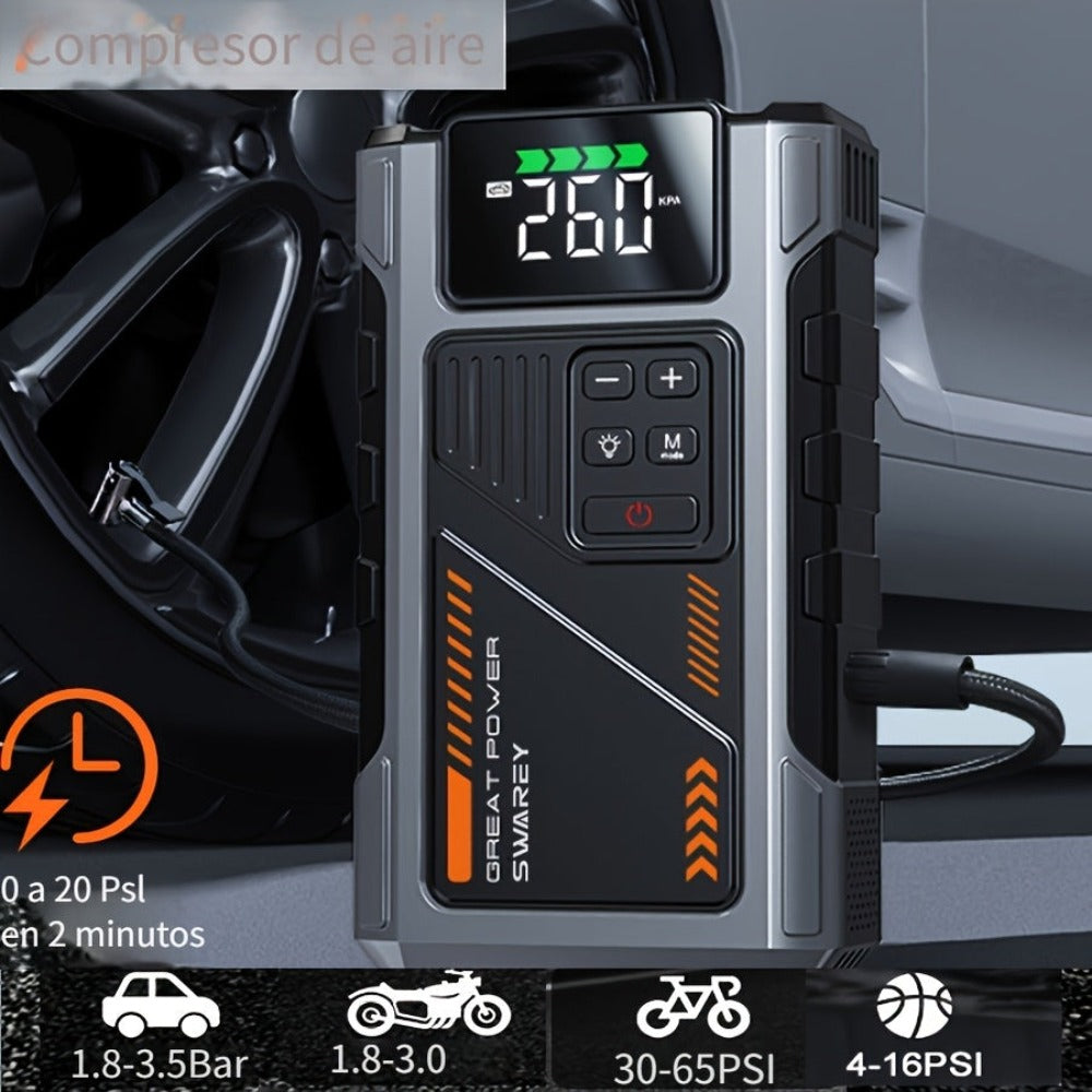 Arrancador de batería portátil de 12000mAh, impulsor de batería de coche de 6000A, arrancador de batería de 12V con inflador de neumáticos de 150PSI, compresor de aire portátil, con pantalla LCD, batería externa (7.5L Gas/6L Diésel), luz LED