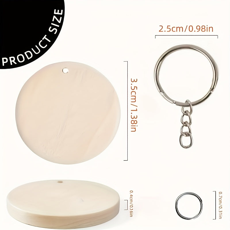 Dofiki 50/100 piezas Kit para hacer llaveros de madera, blanks de colgantes de madera con llaveros, adecuado para hacer llaveros, pintar, decoración del hogar, regalos navideños