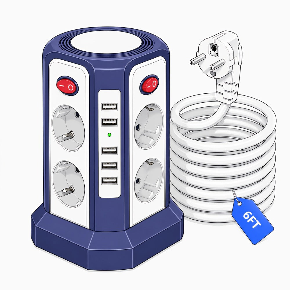 Regleta eléctrica con cable 3 m | Hogar oficina taller y dispositivos