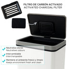 Well Home Cubo de Basura de 50-70L en Acero inoxidable con Sensor automático y Filtro antiolor Carbon Bins
