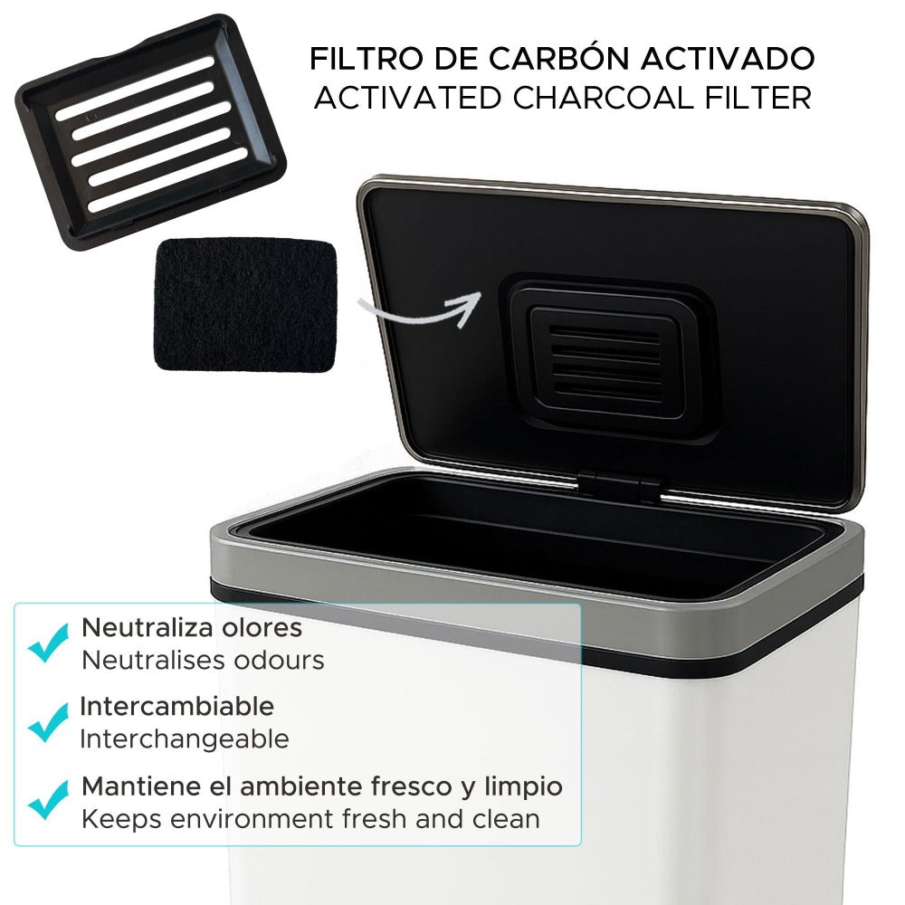 Well Home Cubo de Basura de 50-70L en Acero inoxidable con Sensor automático y Filtro antiolor Carbon Bins