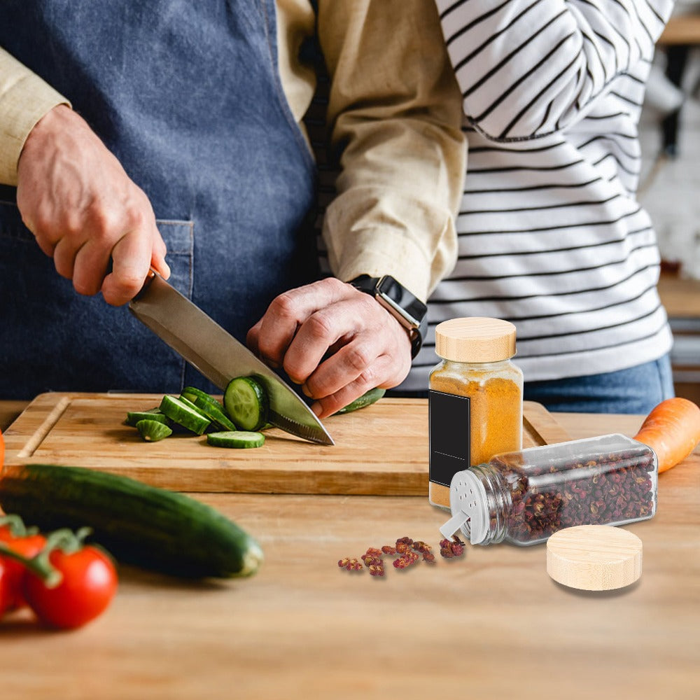 12/24 Frascos de Especias con Botellas de Aroma, Juegos de Frascos de Especias con Tapa de Madera, Juegos de Especias, Botella de Vidrio para Aroma de Especias, Almacenamiento y Organización de Cocina