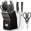 16 piezas de complementos de cocina, juego de cocina, artículos de cocina, con mango de madera, juego de acero inoxidable con bloque de madera, electrodomésticos y complementos de cocina profesionales con acero de afilar, regalo de Navidad ideal para madr