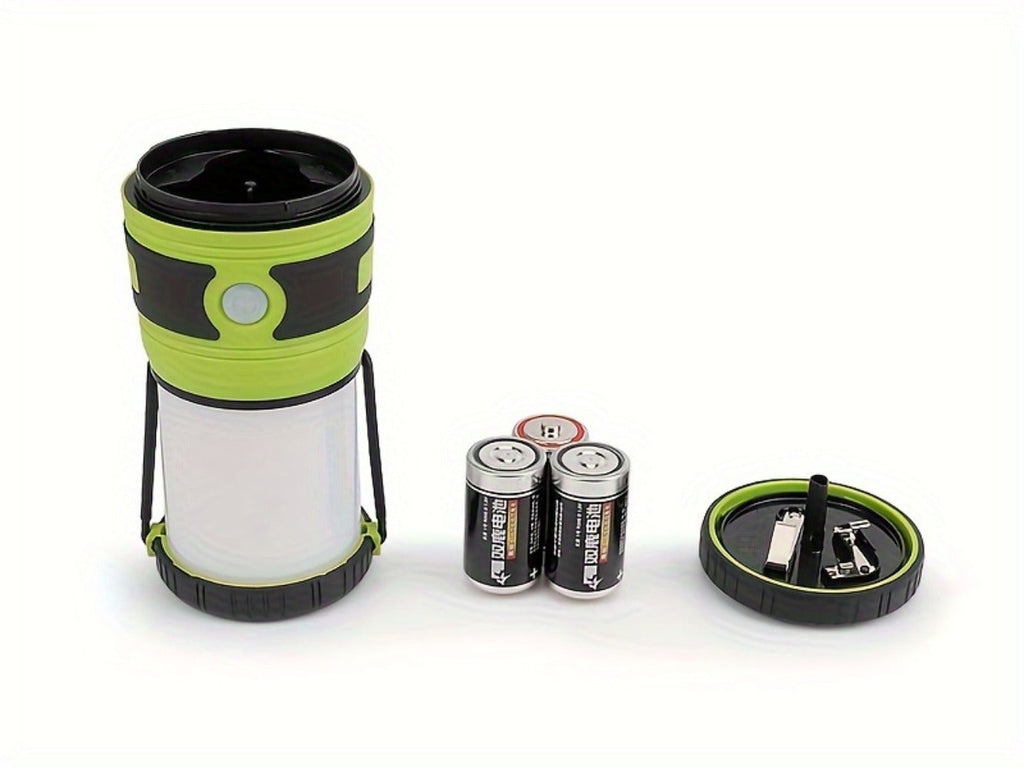 Una linterna portátil que ofrece 1500 lúmenes, con cuatro modos de iluminación, un reflector ajustable y diseñada como una luz de emergencia a pilas ideal para balcones, patios de pared, jardines y cortes de energía, pero no incluye una batería.