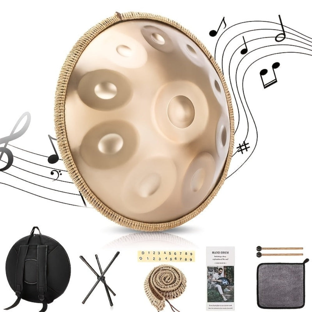 Tambor de Lengüeta de Acero de 22 Pulgadas con 10 Notas Afinadas 440Hz, Estilo Hand-Pan, para Relajación, Meditación, Práctica de Música Yoga, Incluye Baquetas y Bolsa de Transporte