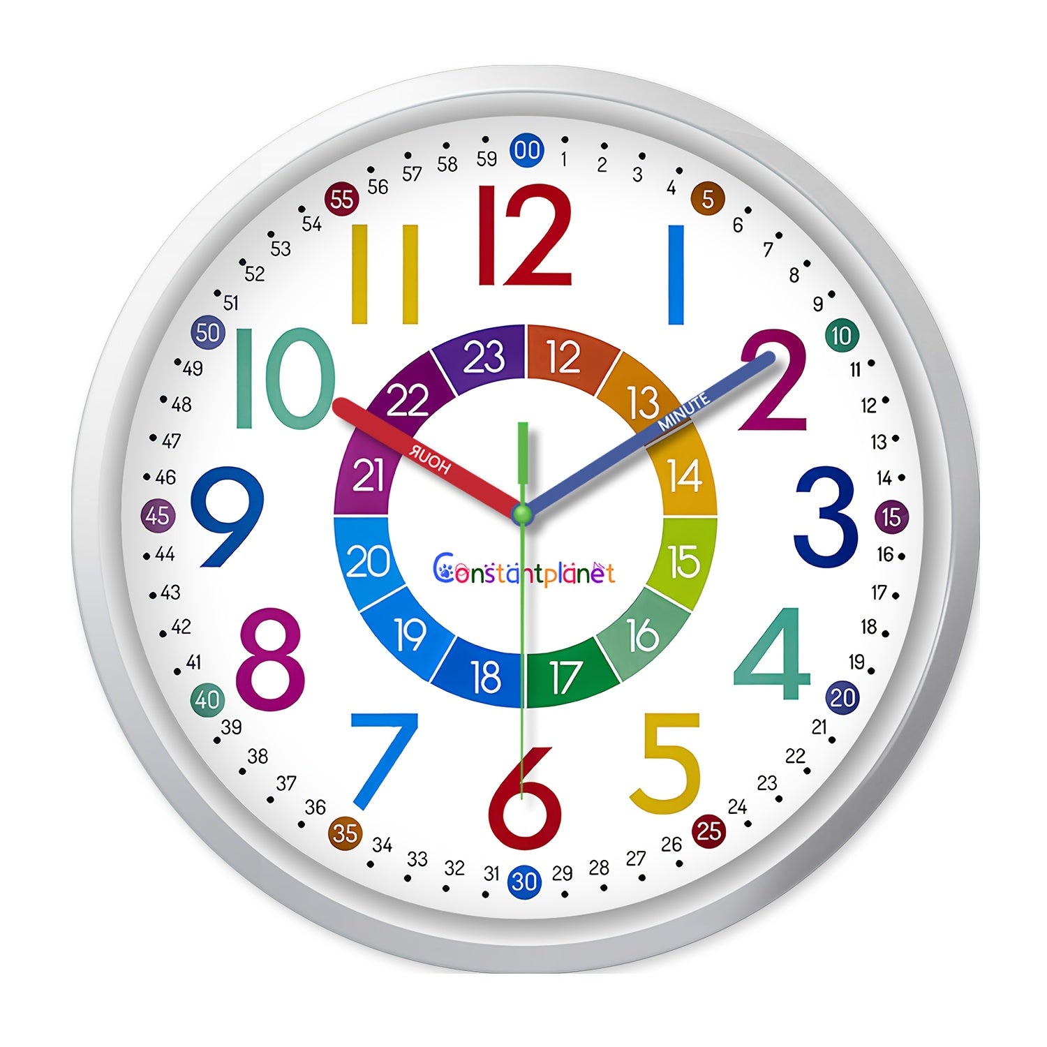 Reloj de Pared de Colores de 20,32-30,48 cm, Reloj de Aula Fácil de Leer y Fácil de Enseñar, Reloj de Pared de Plástico Silencioso Sin Tic Tac, Relojes de Pared a Pilas, Adecuado para Aula, Dormitorio, Sala de Juegos, Decoraciones de Pared, Regalos para M
