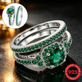 Anillo apilable de moda clásica para mujer PM:A25 de plata de ley 925, elegante y con estilo, con incrustaciones de circonita sintética verde, adecuado para uso diario, un regalo conmemorativo perfecto para las fiestas para familiares y amigos