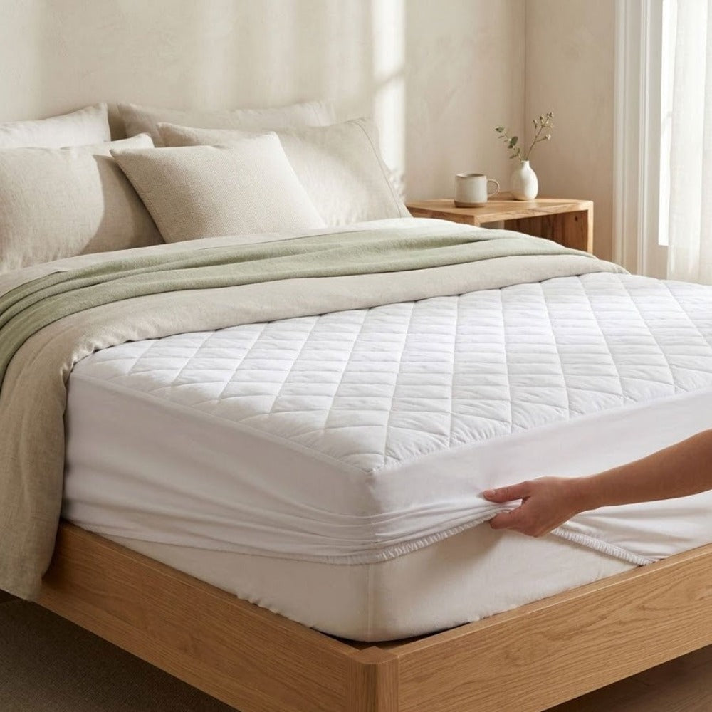 Protector De Colchón, Funda De Colchón Grande De Varios Tamaños, Impermeable, Transpirable, Suave, Impresa, Lavable A Máquina, Blanco