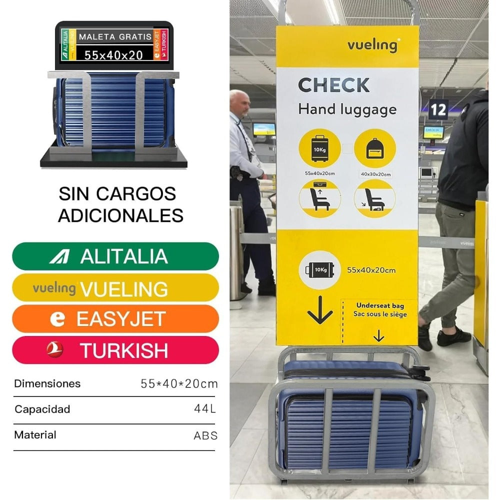 Una Maleta Cabina 55x35x20 Cm. , Equipaje Rígido Expandible De Material ABS, Con Ruedas Giratorias Desmontables Y Cerradura De Combinación, Que Cumple Con La Norma De Equipaje De Mano De 55x40x20 Cm. Ideal Para Adolescentes, Imprescindible Para Viajes En