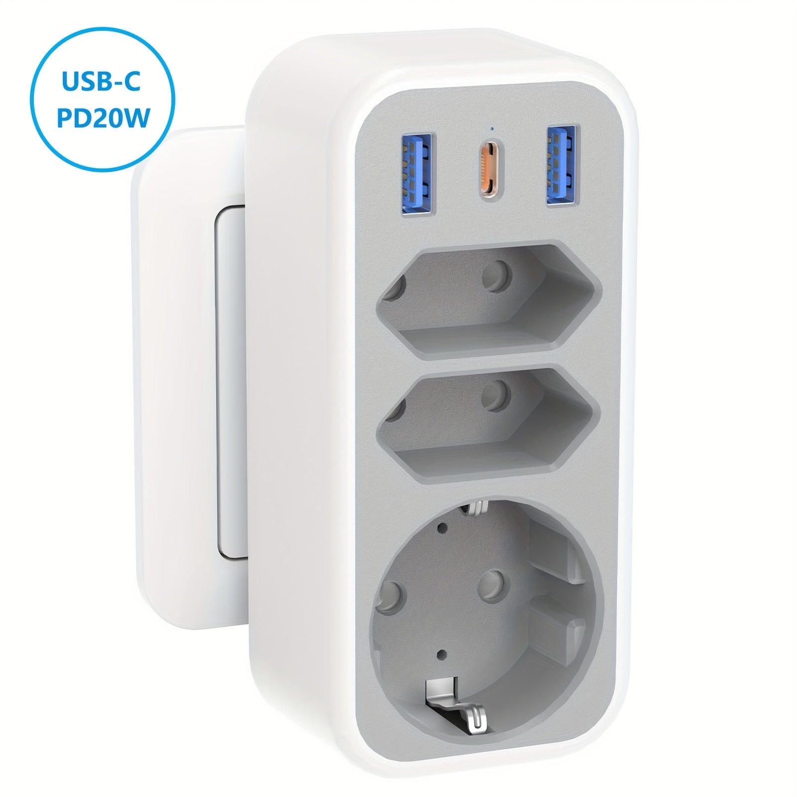 2 unidades de enchufe USB, adaptador de enchufe, multi enchufe 6 en 1 con 3 salidas, 2 cargadores USB, 1 puerto tipo C, compatible con teléfonos celulares, computadoras portátiles, para electrodomésticos, multi enchufe para el hogar, viajes y oficina
