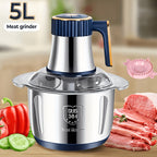 Procesador de alimentos de acero inoxidable de 5 litros, picadora eléctrica potente de 40,000 RPM, 6S, procesador multifuncional de acero inoxidable para cortar verduras para carne, verduras, cebolla, ajo, ensalada y alimentos para niños