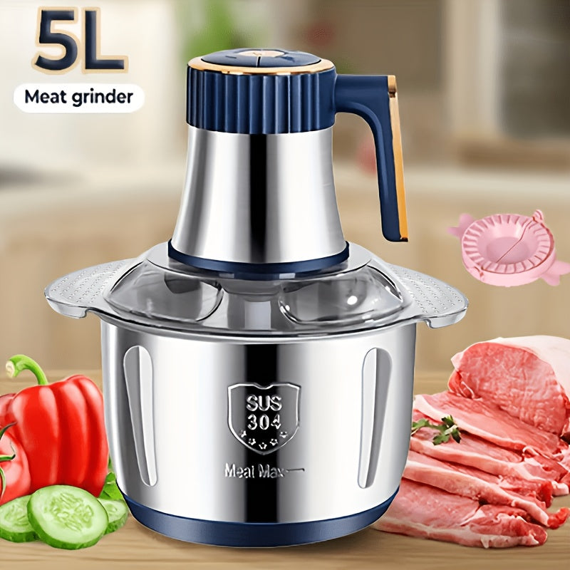 Procesador de alimentos de acero inoxidable de 5 litros, picadora eléctrica potente de 40,000 RPM, 6S, procesador multifuncional de acero inoxidable para cortar verduras para carne, verduras, cebolla, ajo, ensalada y alimentos para niños