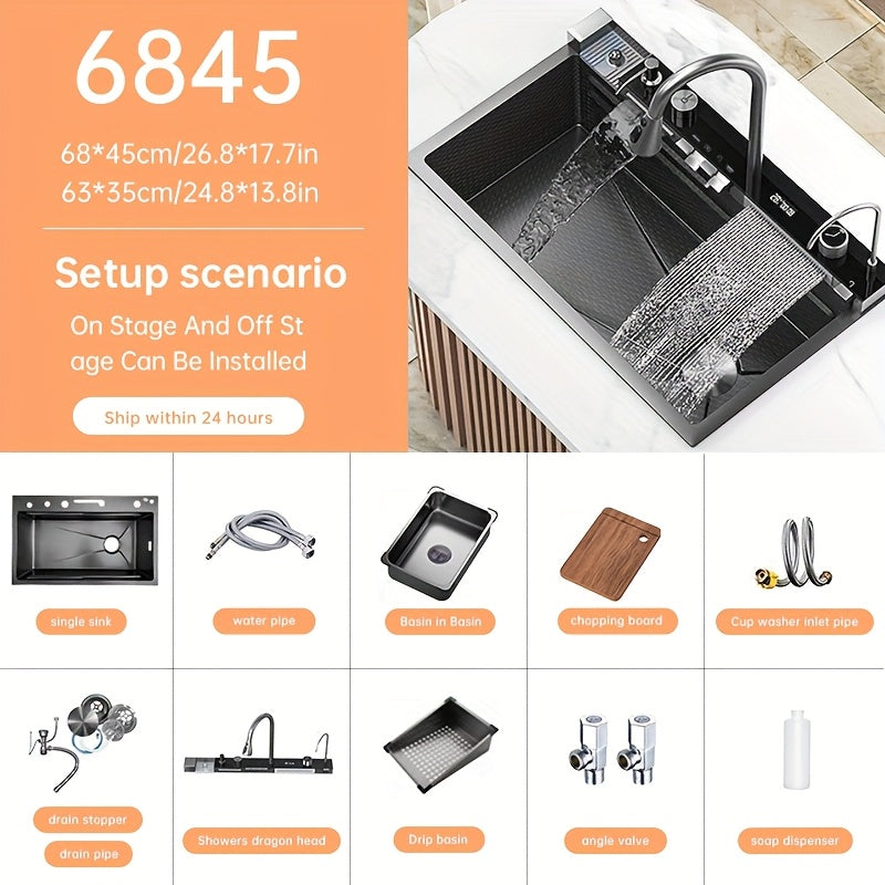 Fregadero de cocina con grifo y accesorios para cocina y estación de trabajo | 44.96 cm
