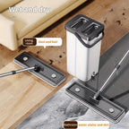 Juego de Fregona Plana y Cubo - Sistema de Limpieza de Autoescurrido sin Manos, Diseño de Doble Cámara, de 360°, Sin Lavado a Mano, Secado Rápido, Mango de Acero Inoxidable para Limpieza del Hogar y Suelos