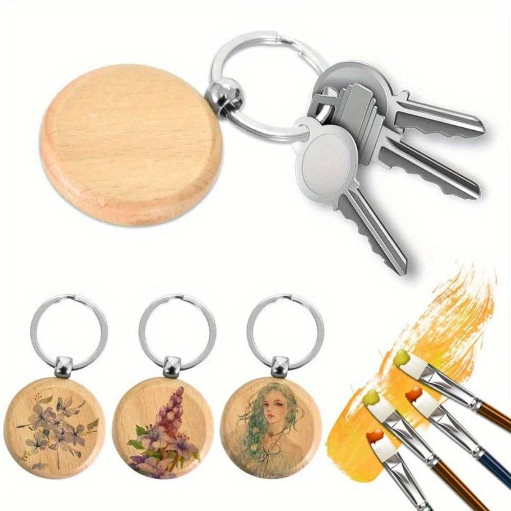 100 Llaveros de Madera Natural | Llaveros en Blanco Grabados con Anillos de Metal, Material de Madera Artesanal Color Caqui Clásico, Ideal para Regalos de Pascua, Día de San Valentín, Día de la Independencia, Carnaval, Llaveros Lindos, Diseño Fácil, Super