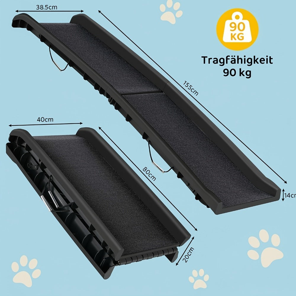 Rampa de seguridad para perros, rampa plegable para perros, 155X40 cm, con tela antideslizante y asas, rampa para perros, escalón para perros, rampa para mascotas, ayuda de acceso para perros/gatos/mascotas