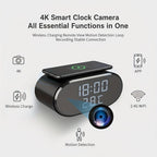 Cámara de seguridad inalámbrica despertador 4K con detección de movimiento, compatible con visualización remota en tiempo real por WIFI, notificaciones de alarma por aplicación y correo electrónico, compatible con Android e IOS, carga USB, incluye tarjeta