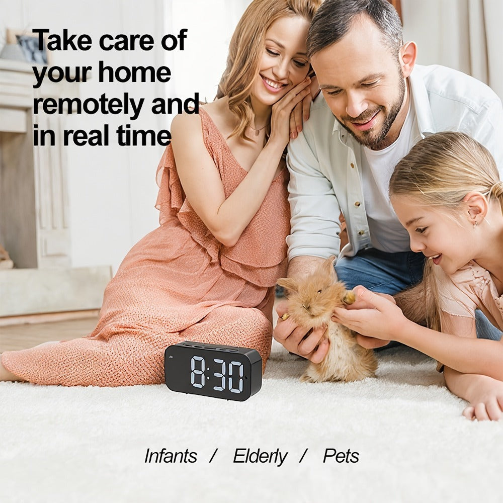 Cámara despertador Wifi 1080P con detección de movimiento, visualización remota y grabación en bucle, incluye tarjeta SD de 16GB, alertas ricas, cámara de vigilancia HD para el hogar, cámara de monitoreo segura adecuada para tu hogar, oficina o mascota