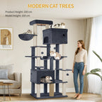 Poste Rascador para Gatos 200cm XXL, Incluye 10 Postes Rascadores, 2 Camas para Gatos, 2 Hamacas, Plataforma Grande, Cepillo para Gatos, Cesta, Árbol para Gatos de Alta Resistencia, Adecuado para Maine Coons y Gatos Grandes, Gris Claro, Gris Oscuro, Beige