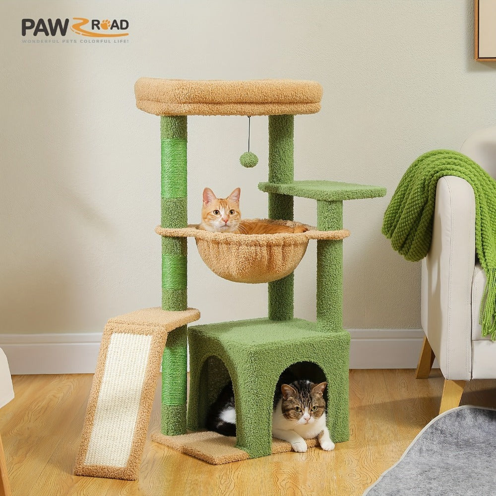 Árbol para Gatos de Interior PAWZ con Gran Apartamento, 1 Tablero de Sisal, 3 Postes Rascadores, Torre Rascadora para Gatos con Hamaca Grande y Percha de 90cm