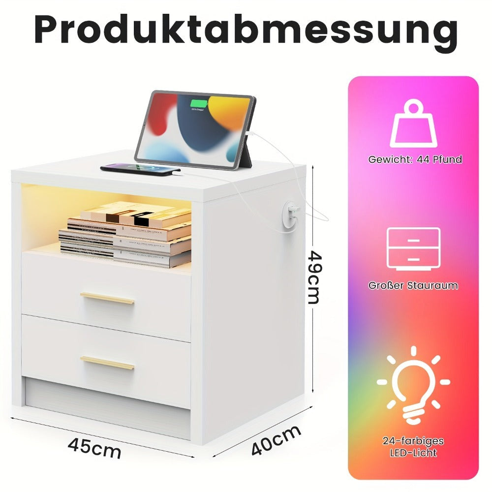 Mesita de noche, cómoda, escritorio de noche con 2/3 cajones de gran capacidad para dormitorio, sala de estar, blanco/negro