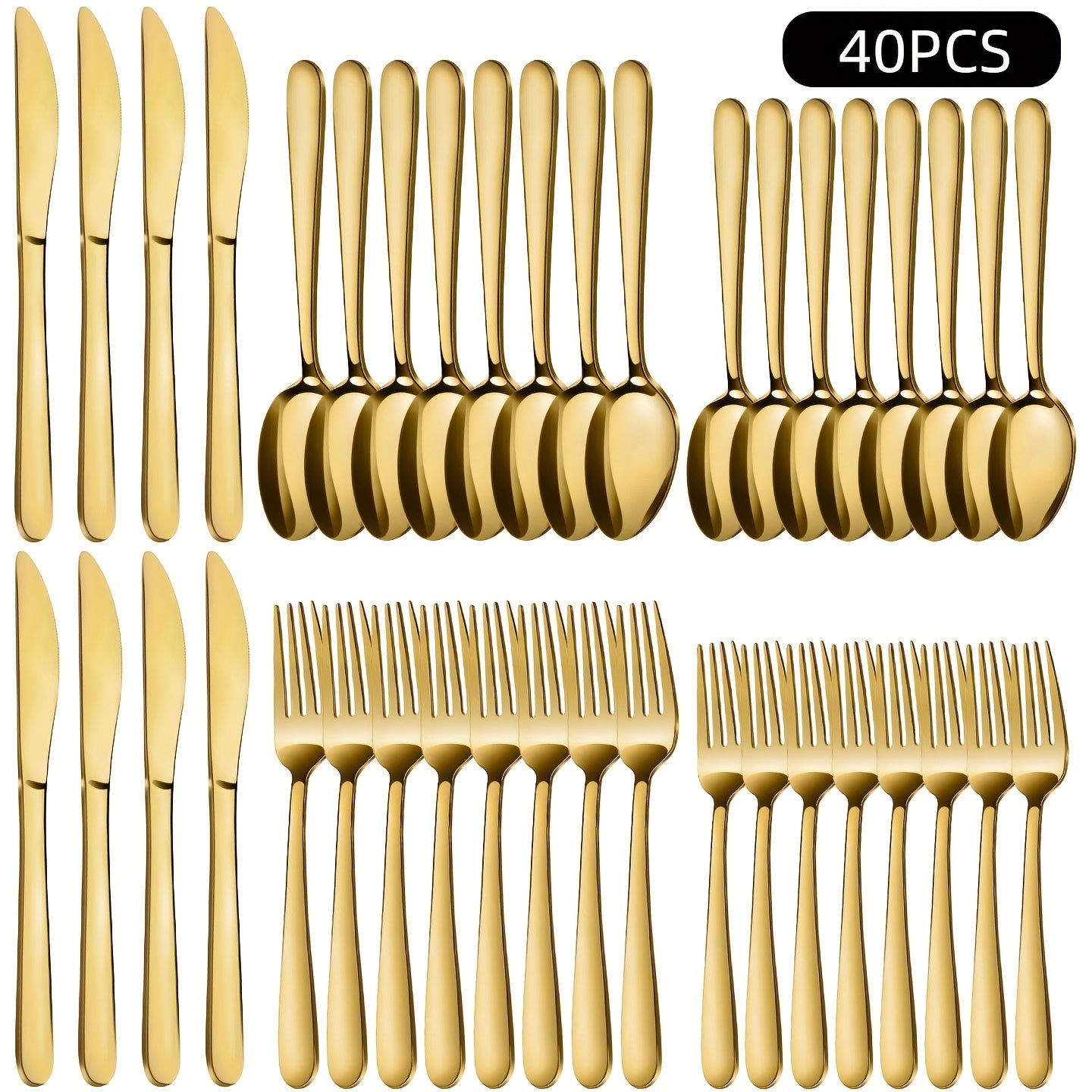 Juego de cubiertos de acero inoxidable de 60/40 piezas, vajilla de colores/dorada/negra, incluye cuchillo de mesa, tenedor de mesa, cuchara de mesa, tenedor de ensalada, cuchara de postre, apto para familia, restaurante, boda, vajilla de festividades, reg