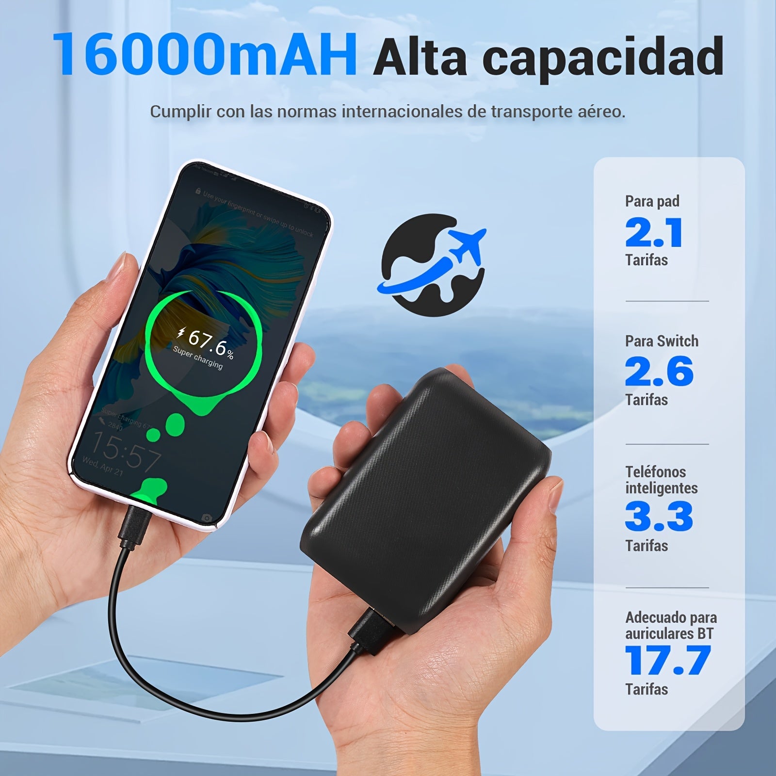 Power bank para carga durante viajes y uso diario | 16000mAh y 22.5W