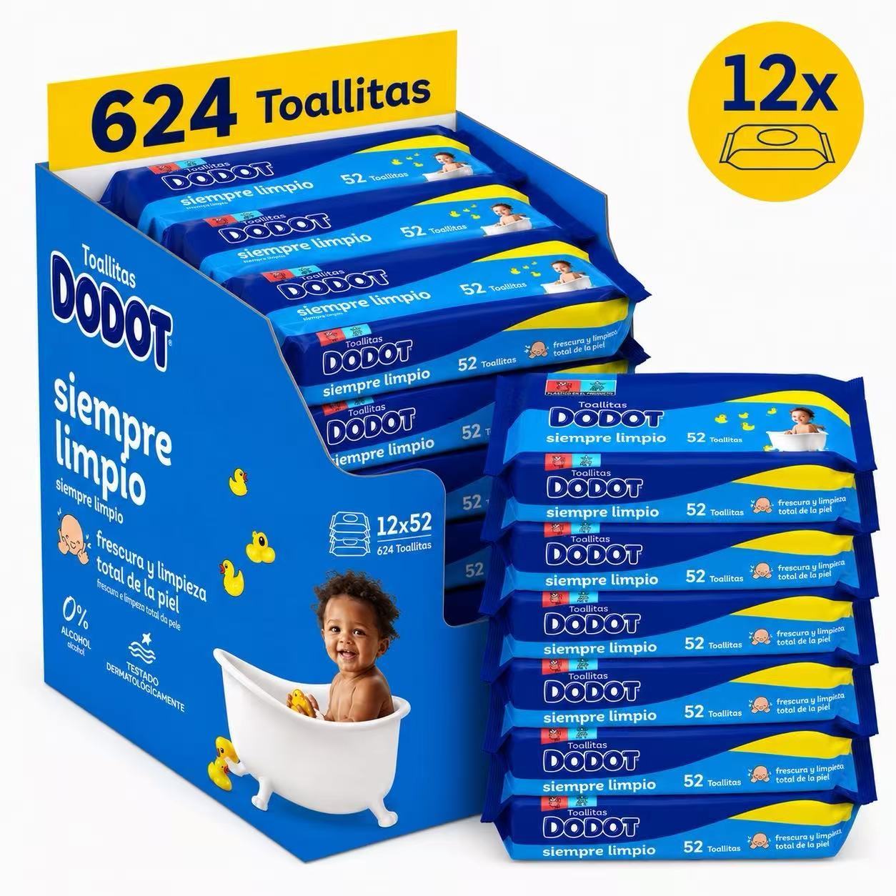 Toallitas Dodot Dermo Active Para Bebé. 628 Toallitas - 12 Pack De 52 Unidades