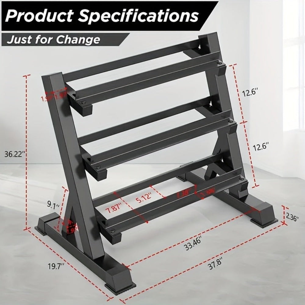 Estante de Pesas de 3 Niveles para Uso Comercial/Residencial - Ancho Ajustable (5.08cm-12.95cm), Soporte de Pesas con Capacidad de 1100 kg, Equipo de Gimnasio con Patas de Goma Antideslizantes, Ahorra Espacio - Estructura Estable para Gimnasio en Casa, Fá