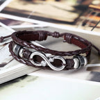 Pulsera de Cuero PU Trenzado con Símbolo Infinito para Hombres y Mujeres - Brazalete en Forma Infinity, Estilo y Blanco Regalo Joyería Unisex Para Boda/Aniversario/Accesorio Punk (Sin Metal, Uso Todo el Año)