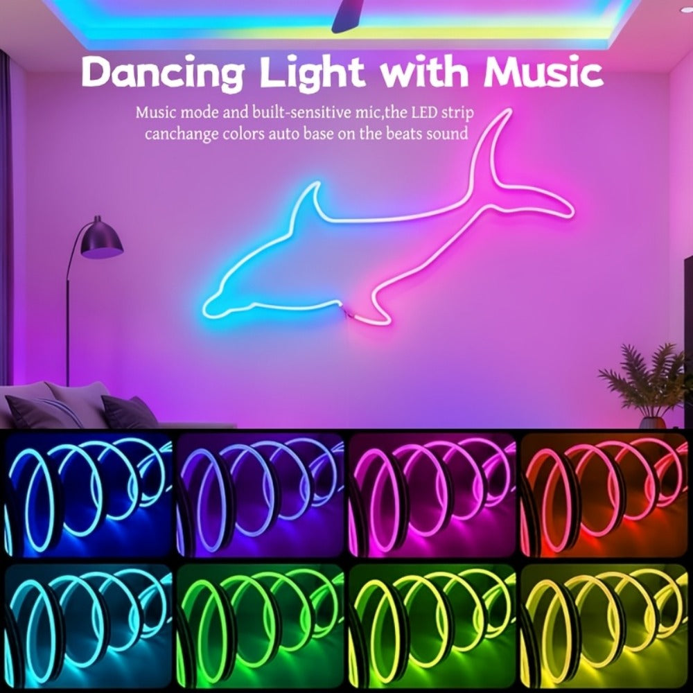 Tira de luz LED neón flexible multicolor inteligente de 5M/10M/15M/20M/30M - Tira LED RGB con APP y control remoto, sincronización de música, luces de cuerda flexibles para dormitorio, fiesta, decoración, uso en interiores y exteriores