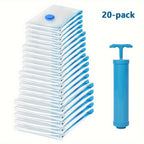 20 piezas de bolsas de almacenamiento de compresión al vacío con bomba manual, varios tamaños, transparentes, recipientes de almacenamiento de plástico sellados para ropa, mantas, camisas, organizador de ahorro de espacio para el hogar