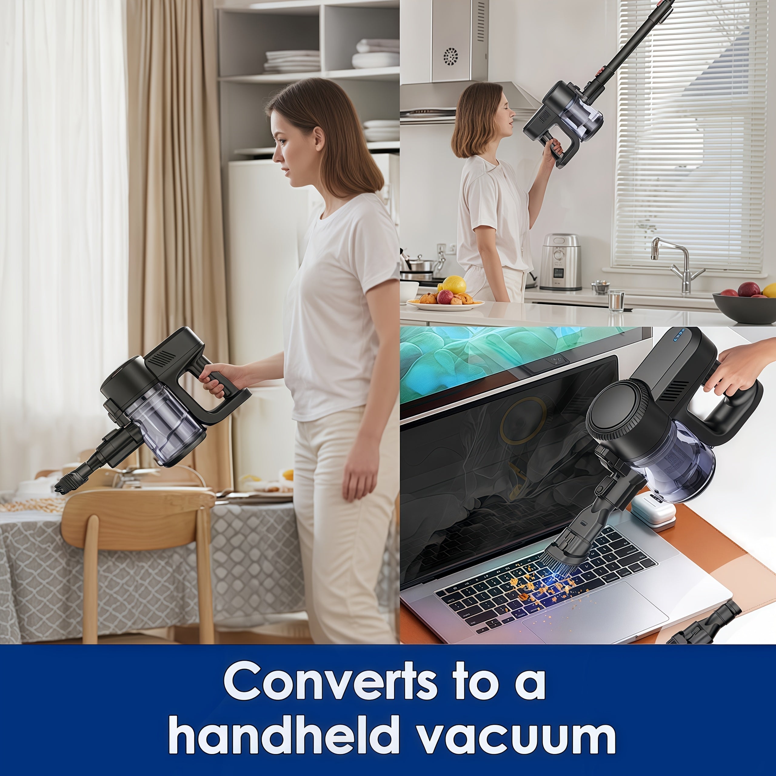 Aspiradora Inalámbrica 30Kpa de Succión, Potente y Ligera, 40 Minutos Recargable, Desempolvado con un Clic, 220-240V, Diseño Vertical para Alfombra, Piso, Pelo de Mascotas, Limpieza de Pisos, Aspiradora Moderna, Construcción Duradera, Limpiador de Alta Ca
