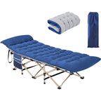 Cama de camping plegable con colchón, tumbona de jardín, cama de invitados con bolsillo lateral y bolsa de transporte para vacaciones en el jardín, oficina, interior y exterior.