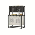 Cesto de lavandería plegable de doble capa con 4 bolsas desmontables, cesto de almacenamiento multifuncional que ahorra espacio, material duradero, diseño plegable, fácil instalación, cesto de lavandería, diseño negro moderno, adecuado para dormitorio, ba