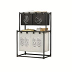 Cesto de lavandería plegable de doble capa con 4 bolsas desmontables, cesto de almacenamiento multifuncional que ahorra espacio, material duradero, diseño plegable, fácil instalación, cesto de lavandería, diseño negro moderno, adecuado para dormitorio, ba
