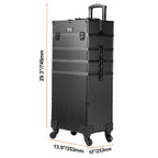 VEVOR 5 en 1 Maleta profesional de maquillaje de aluminio, maleta de maquillaje con ruedas extra grande, organizador de viaje de maquillaje con ruedas giratorias de 360° y palanca ajustable, negro