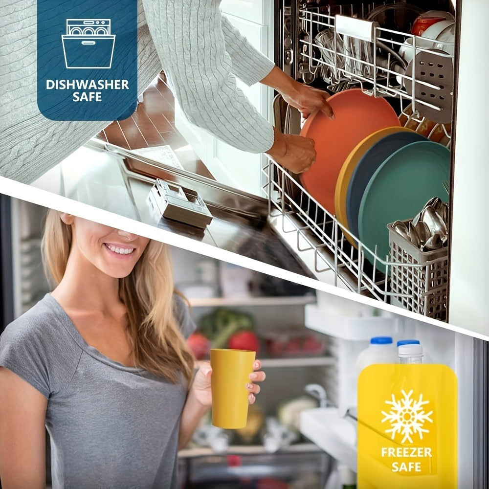Juego de Vajilla para Cocina de 32 Piezas, Servicio para 8 Personas, Platos Principales, Platos de Postre, Tazones para Cereal, Vasos, Platos Coloridos Irrompibles para Camping al Aire Libre