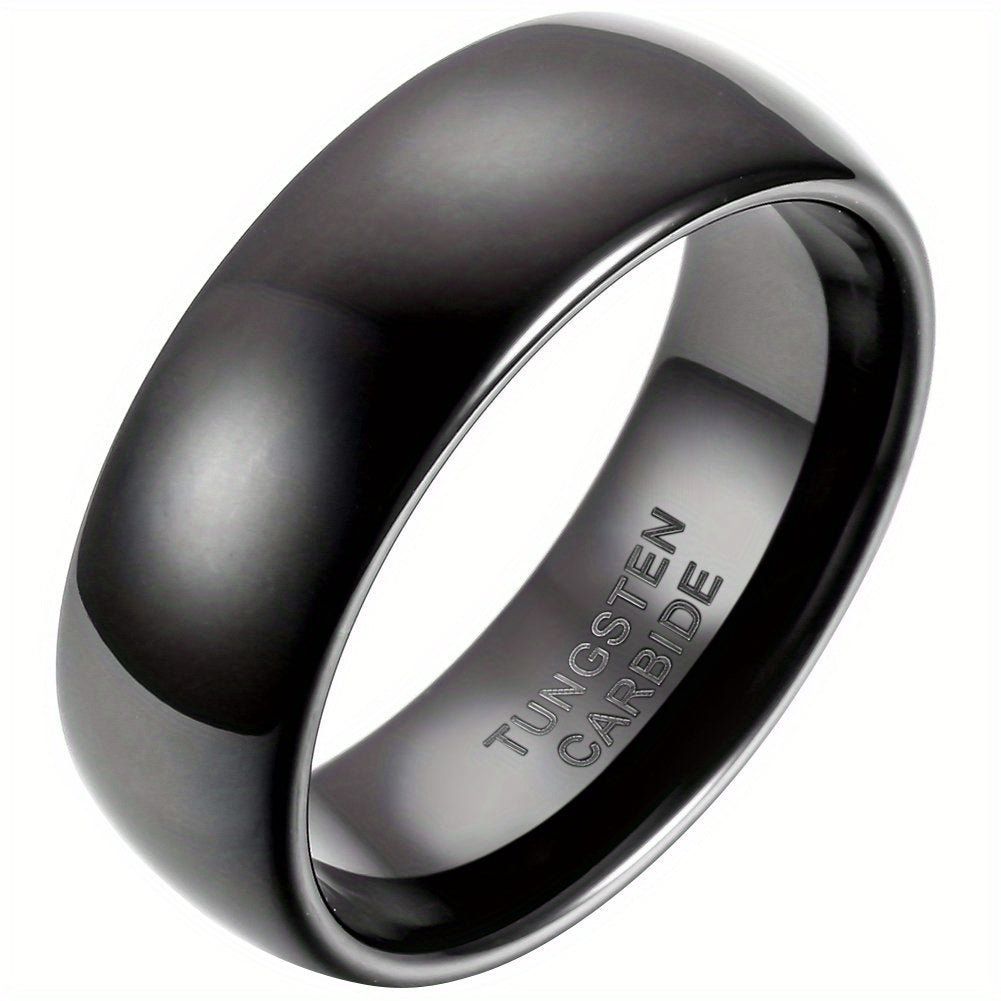 Anillo de Domo Clásico de 8 mm, Ajuste Cómodo Negro para Hombres, Mujeres y Unisex en Carburo de Tungsteno para Aniversario, Compromiso y Boda