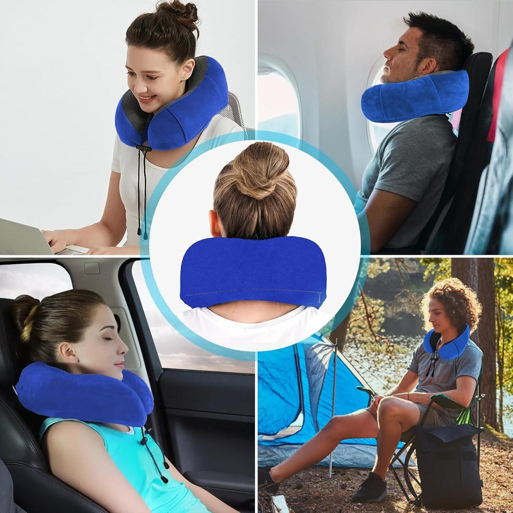 Una Almohada Cervical Ergonómica en Forma de U con Bolsa de Almacenamiento, Espuma de Memoria con Tecnología de Rebote Lento, Funda Lavable a Máquina, Ligera y Portátil para Avión, Oficina y Hogar, Apoya Cuello y Cabeza, Ideal para Siestas, Lectura y Ver
