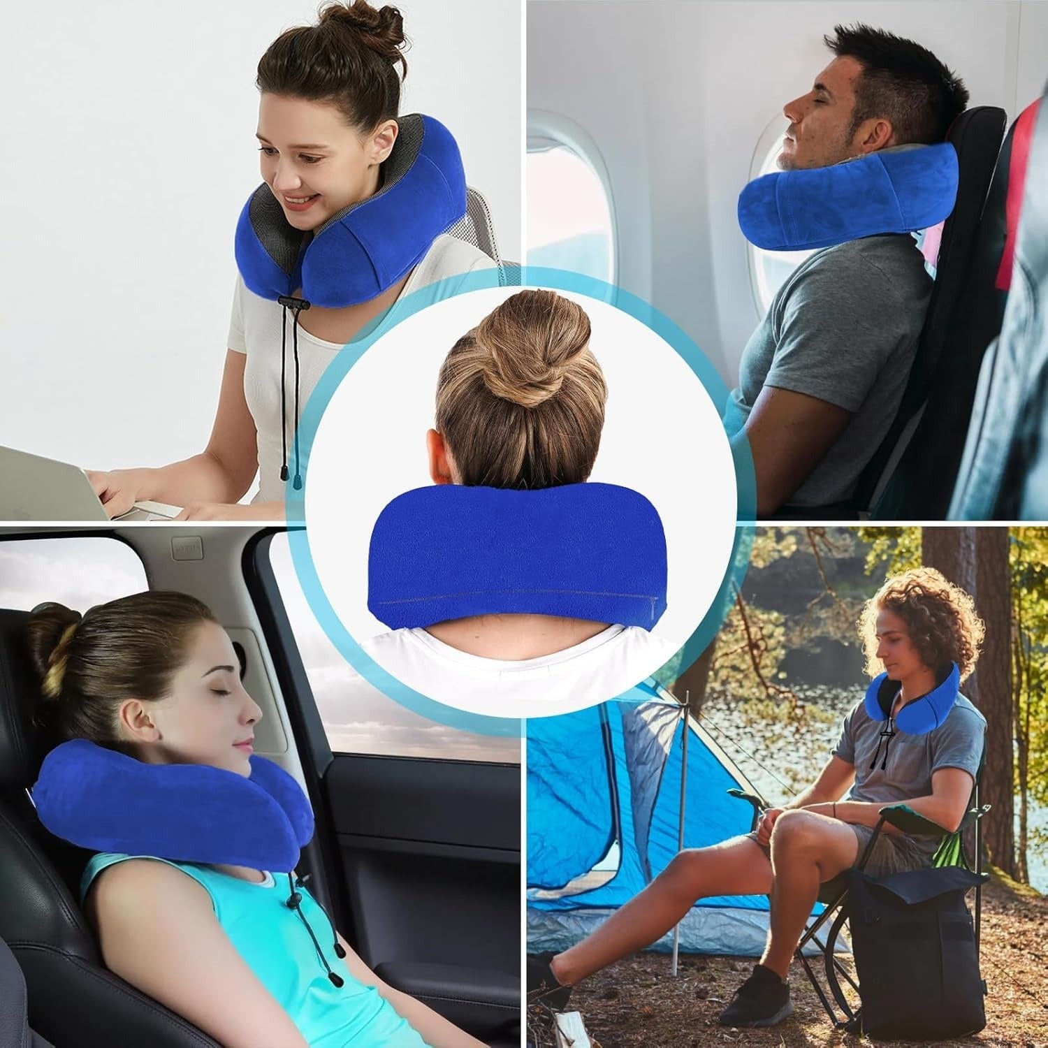 Una Almohada Cervical Ergonómica en Forma de U con Bolsa de Almacenamiento, Espuma de Memoria con Tecnología de Rebote Lento, Funda Lavable a Máquina, Ligera y Portátil para Avión, Oficina y Hogar, Apoya Cuello y Cabeza, Ideal para Siestas, Lectura y Ver