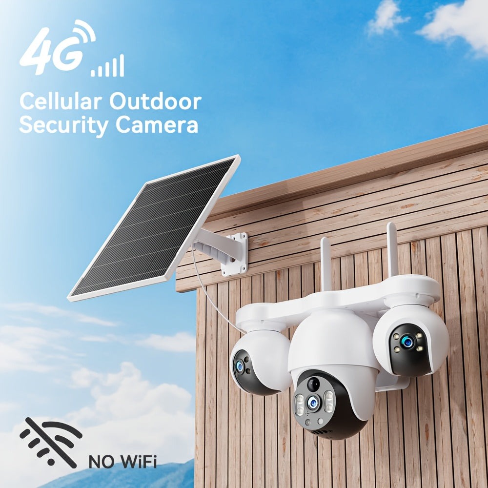 Cámara de Seguridad Inteligente para el Hogar V380MAX | Grabación de 8MP durante todo el día, compatible con Wi-Fi de 2.4GHz y 4G LTE, sistema de vigilancia inalámbrico con energía solar. Cuenta con rotación de 360°, visión nocturna a color, audio bidirec