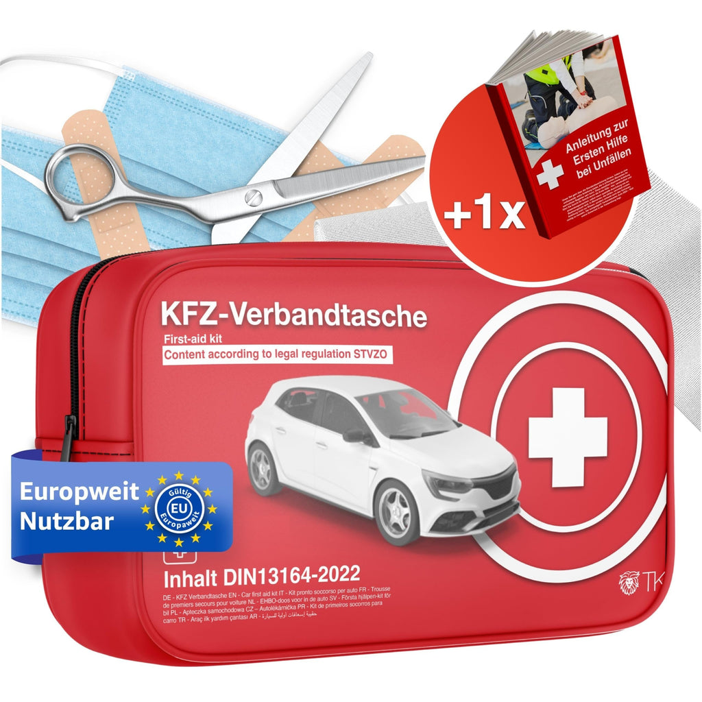 Kit de Primeros Auxilios para Coche TK - 2024 - DIN 13164, Incluye Libro de Instrucciones
