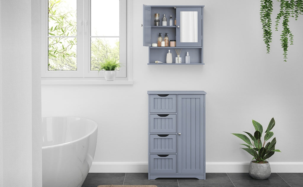 Costoffs Armario con Espejo para Baño con Puerta de Espejo, Armario Colgante para Baño con Espejo de Pared con 3 Estantes 56 Cm X 13 Cm X 58 Cm